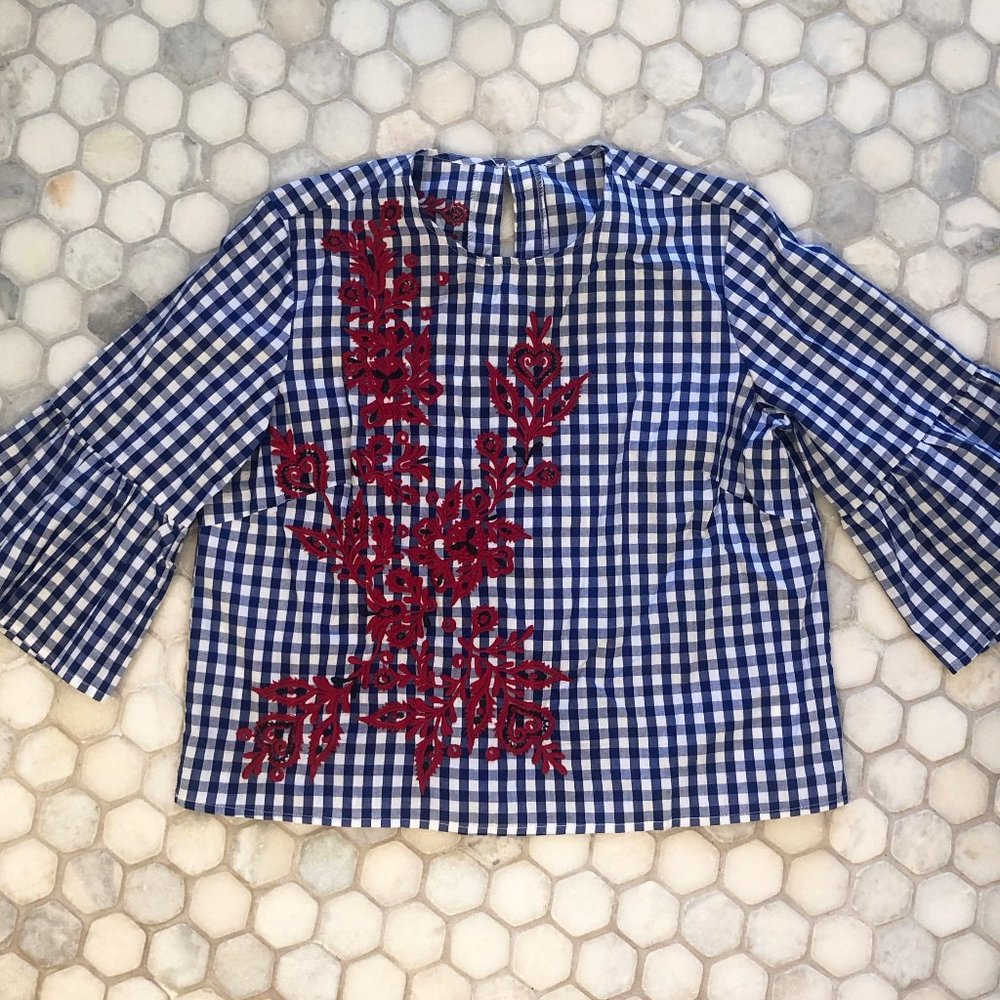 Blue and White Gingham Top